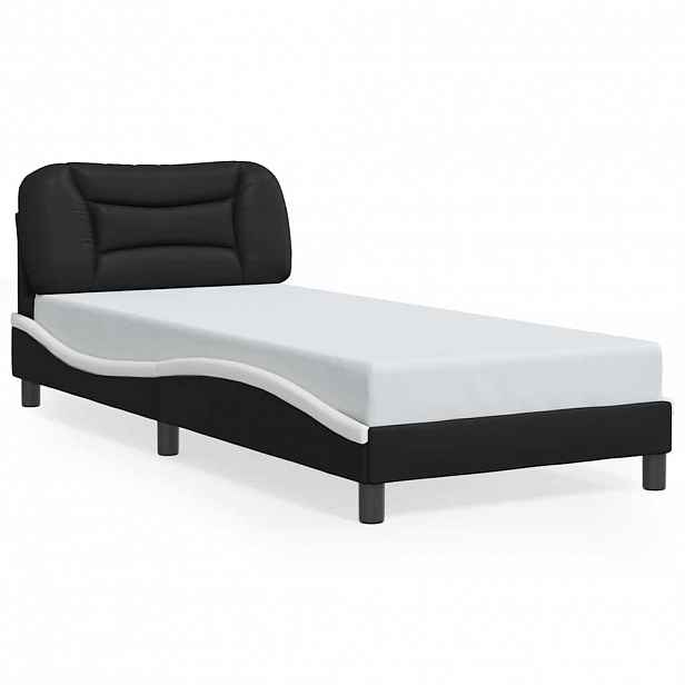 vidaXL Rám postele bez matrace Hvar černý a bílý 90 x 190 cm umělá kůže