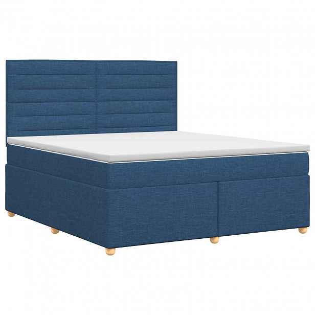 vidaXL Postel boxspring s matrací s čelo Modrá 180 x 200 cm Textil