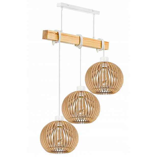 Dřevěná závěsná stropní lampa Lustr Zwis Loft Kula Dřevo E27