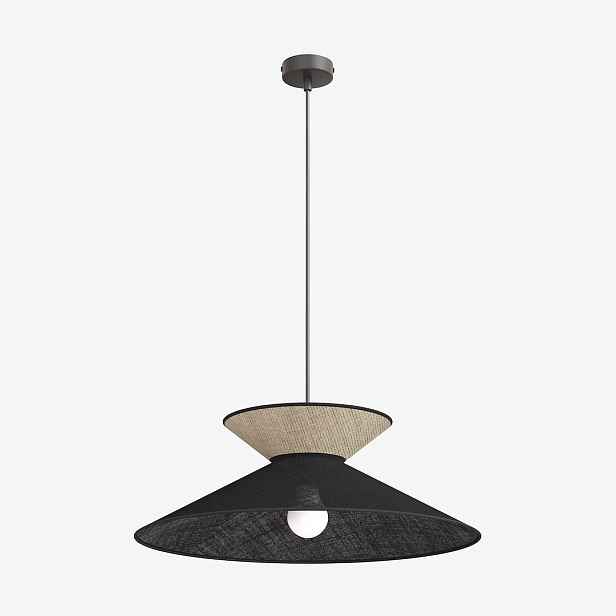 Závěsná lampa Softa černá s ratanovým stínidlem 50 cm E27
