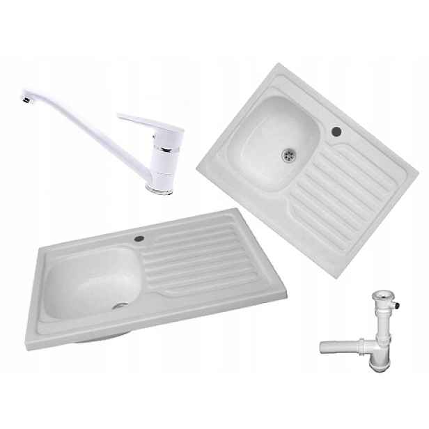 Dřez 80x60 Bílý odkapávač Baterie sifon