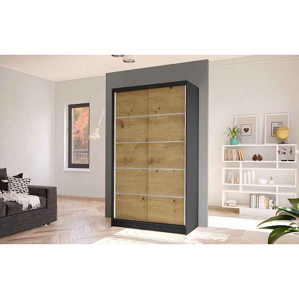 Elegantní šatní skříň ARINI 4 - šířka 100 cm, černá / dub artisan