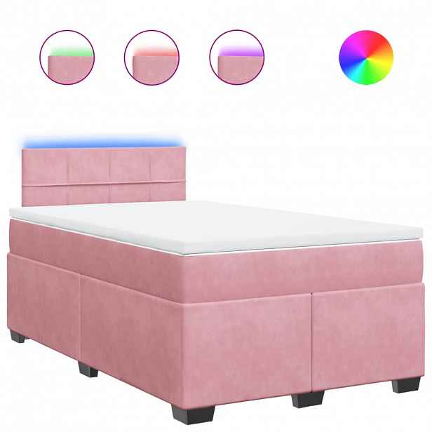 vidaXL Box spring postel s matrací růžová 120 x 200 cm samet