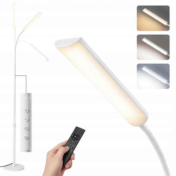 Led stmívatelná podlahová lampa s dálkovým ovládáním, flexibilní, bílá, 22 x 22 x 141-175 cm
