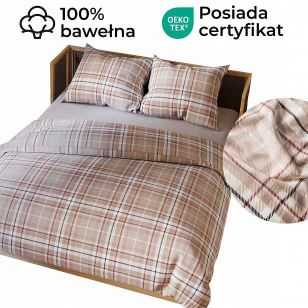 Sada povlečení Savana z saténové bavlny 160x200 béžová kostkovaná
