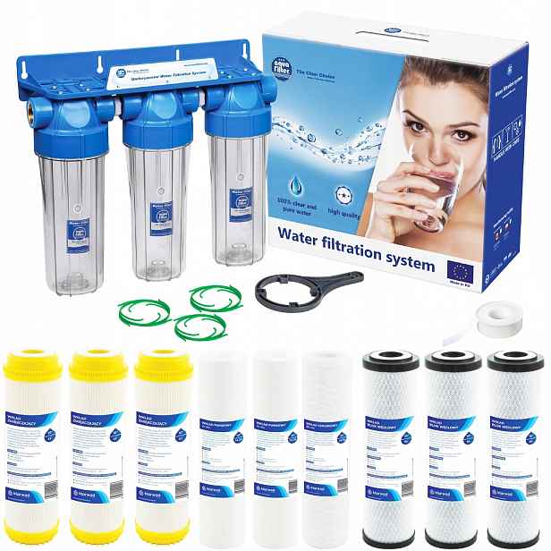 Vodní Filtr Změkčovač 3/4'' Aquafilter 3-STUPŇOVÝ Pro Celý Dům Náplně