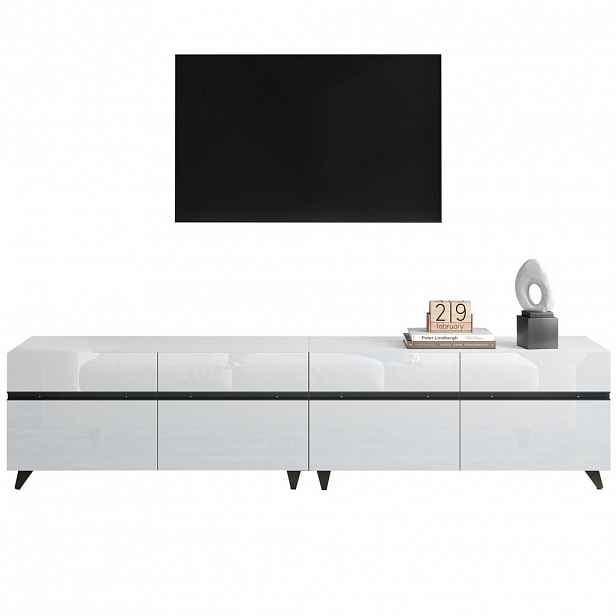 OKWISH TELEVIZNÍ skříň 180/40/49 cm bílá z MDF s vysokým leskem a 4 skříňkami
