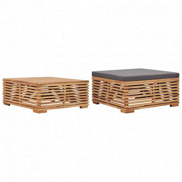 vidaXL Set zahradního stolu a podnožky tmavě šedá poduška masivní teak