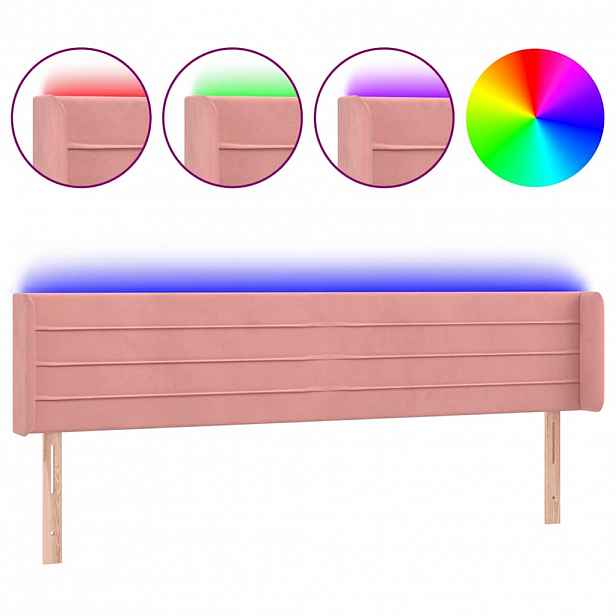 vidaXL Čelo postele s LED růžové 203 x 16 x 78/88 cm samet