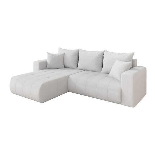 ALTDECOR ROHOVÁ SEDAČKA s funkcí spaní, otoman vlevo MILA-L 277x194x86 bílá bouclé