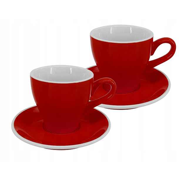 Set 2 ks Latte šálek s podšálkem Milano, 220 ml, červený