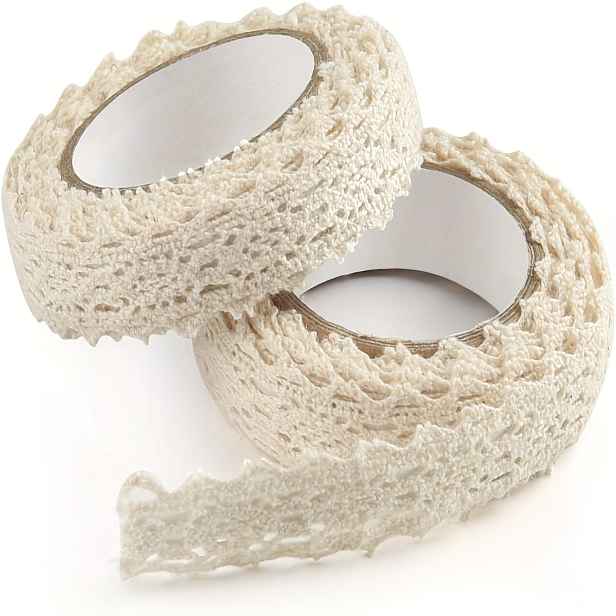 TEMU Dvě Role Retro Krajkové Stuhy o Rozměrech 1,7 Metru x 1,5 Centimetru, s Béžovým Samolepicím Designem, Ideální pro Řemesla, Svatební Dekorace,