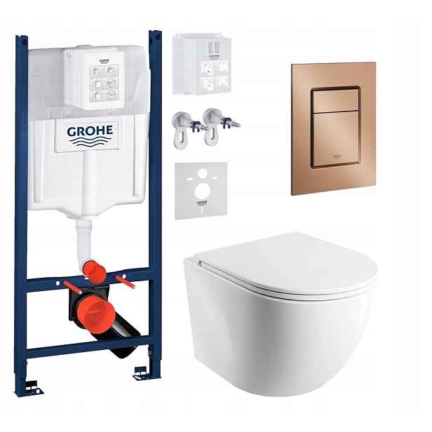 Wc stojan Grohe Rapid s mísou Wc Cspmwbm a tlačítkem kartáčovaná měď