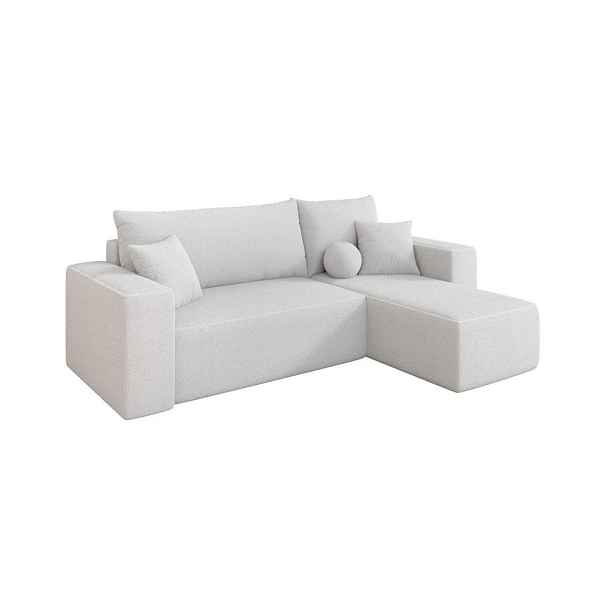 ALTDECOR ROHOVÁ SEDAČKA s funkcí spaní, otoman vpravo SENO-L 249x139x85 bílá bouclé
