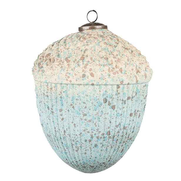 Béžovo-tyrkysová vánoční skleněná ozdoba žalud XL - Ø 15*20 cm Clayre & Eef