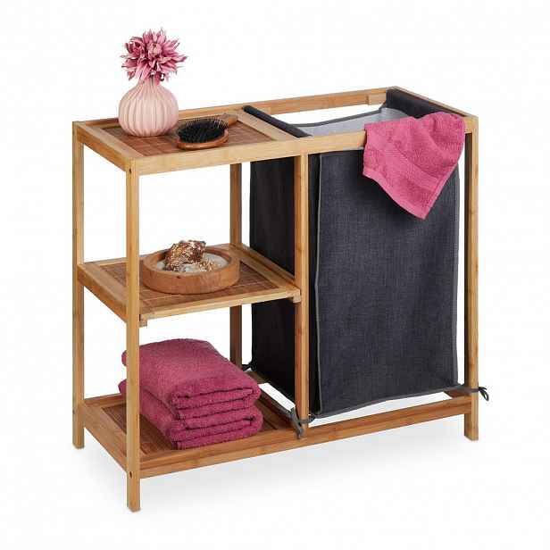 Relaxdays PRÁDELNÍK Přírodní Šedý bambus 3 police 65 cm