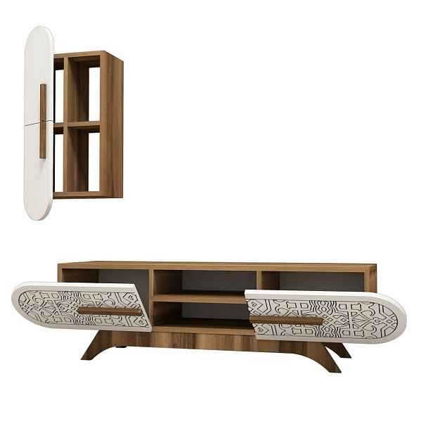 Televizní stolek se skříňkou Defne White and Walnut