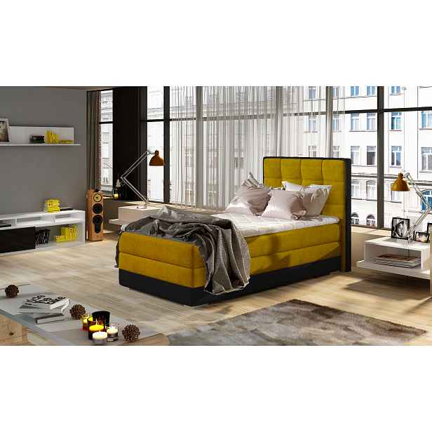 Moderní box spring postel Adria 90x200, žlutá Roh: Orientace rohu Pravý roh HELCEL