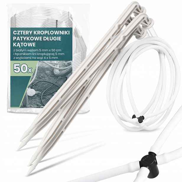 50 x Kapkovač Emiter 5 mm 50 cm Čtyřhran Hadice pro kapkové zavlažování Dlouhá