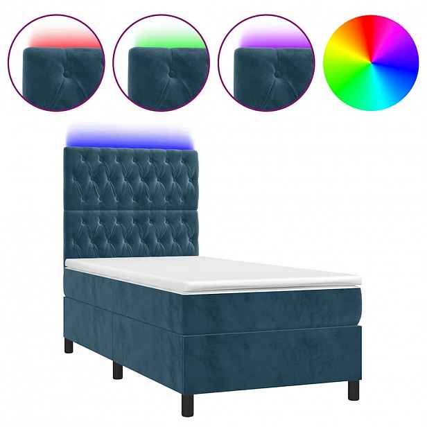 vidaXL Box spring postel s matrací a LED tmavě modrá 80 x 200 cm samet