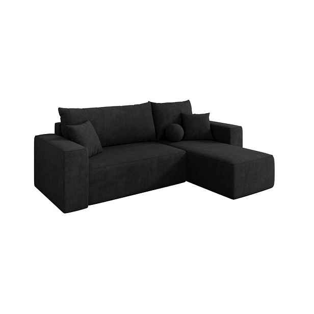 ALTDECOR ROHOVÁ SEDAČKA s funkcí spaní, otoman vpravo SENO-L 249x139x85 černá velur