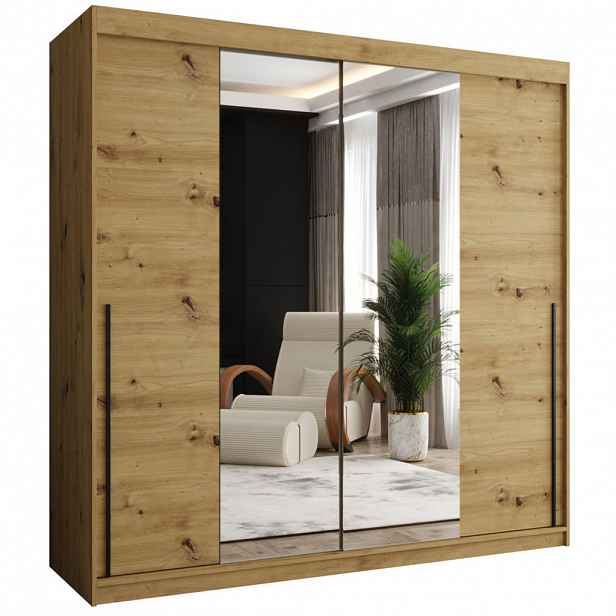 Home Collective SKŘÍŇ S POSUVNÝMI DVEŘMI se zrcadlem, šířka 200 cm, Artisan s černým úchytem