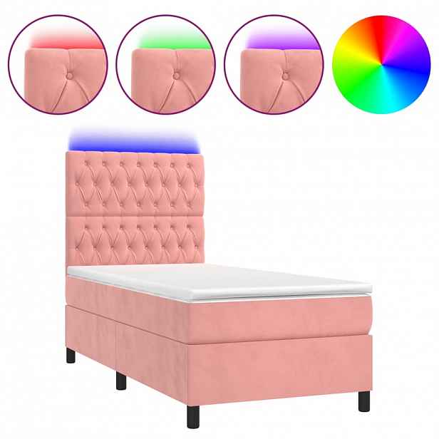 vidaXL Box spring postel s matrací a LED růžová 80 x 200 cm samet