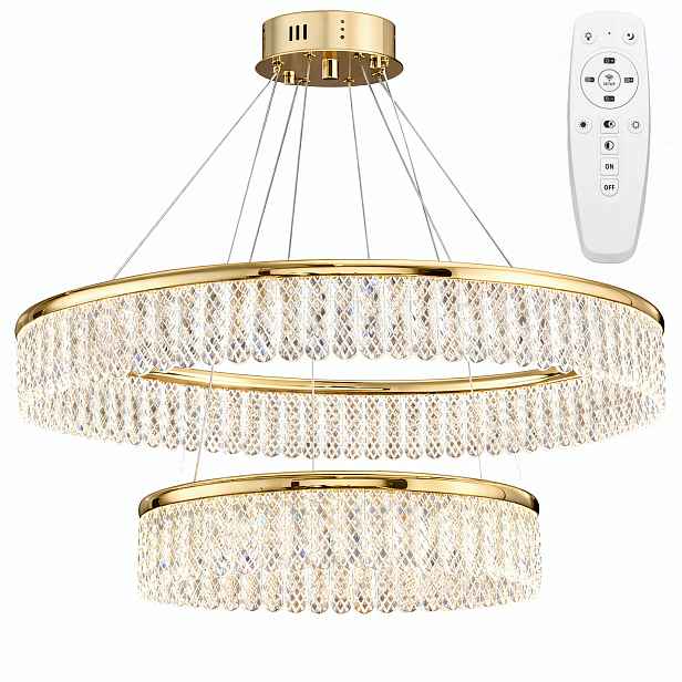 Led Závěsná Lampa Velké Zlaté Krystaly S Glamour Dálkovým Ovládáním Do Obývacího Pokoje 60 CM