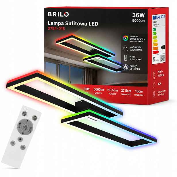 stropní svítidlo Led Rgb Cct 36W s dálkovým ovládáním, stmívatelná, 120 cm, černá, obývací pokoj