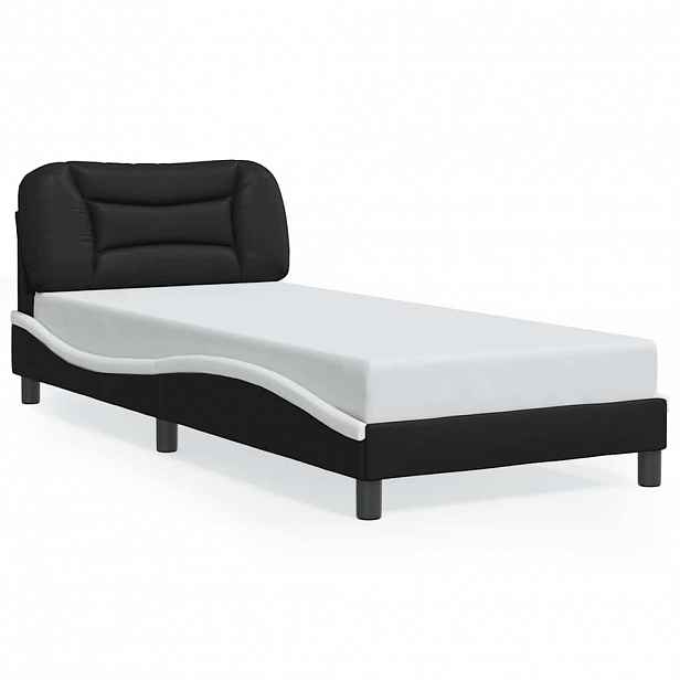 vidaXL Rám postele bez matrace Hvar černý a bílý 90 x 200 cm umělá kůže