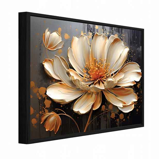 Wallarena ZARÁMOVANÉ obrazy abstraktní květiny zlaté 120x80 cm