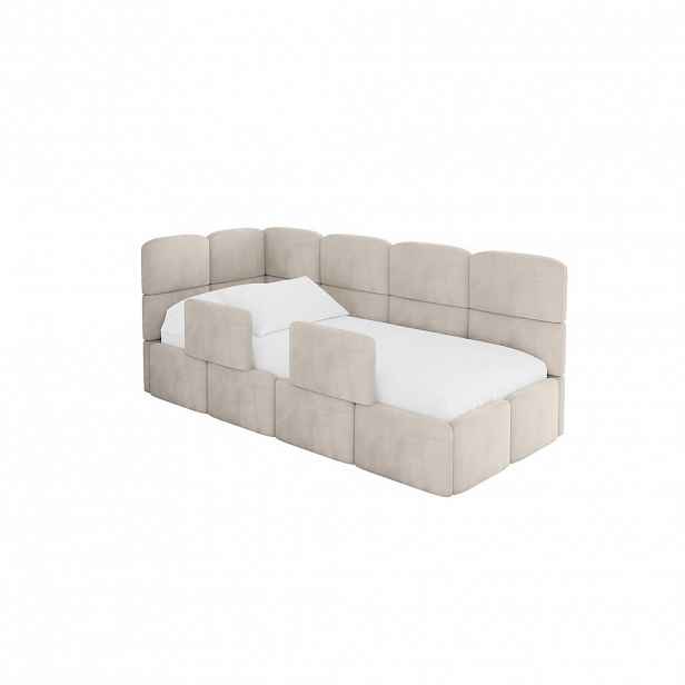 ALTDECOR JEDNOLŮŽKOVÁ POSTEL pro mládež s úložným prostorem a matrací H3/H4, vpravo - KIVY 90x200 béžová