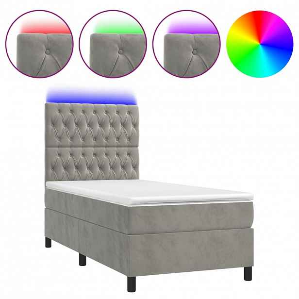 vidaXL Box spring postel s matrací a LED světle šedá 90x190 cm samet