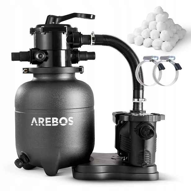 Arebos Bazénový pískový filtr 350W 9500L/h 7-cestný ventil pro pískové kuličky