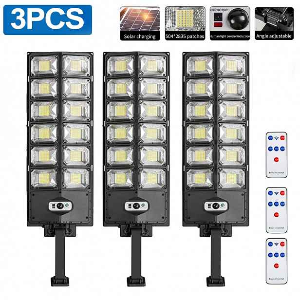 TEMU 3ks Solární pouliční osvětlení s pohybovým čidlem a dálkovým ovládáním, 360COB/504 LED solární pouliční světlo se 3 světelnými režimy, 320°