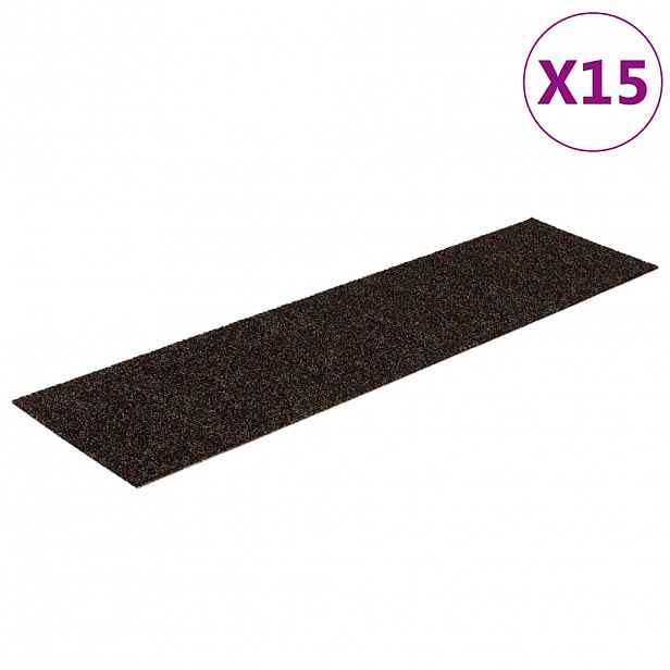 vidaXL Schodové rohože samolepicí 15 ks 76 x 20 cm tmavě hnědé obdélníkové
