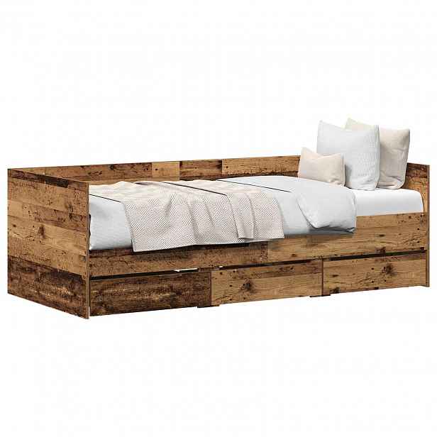 vidaXL Daybed se zásuvkou Staré dřevo 90 x 200 cm Kompozitní dřevo