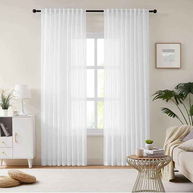 Záclony Voile Bílé 245 x 140 cm Sada 2 ks Řasící Páska Salon