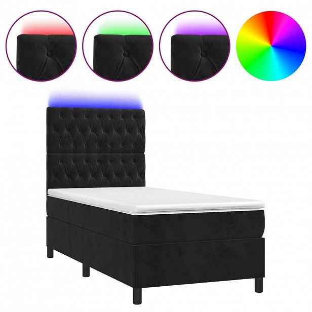 vidaXL Box spring postel s matrací a LED černá 90x190 cm samet