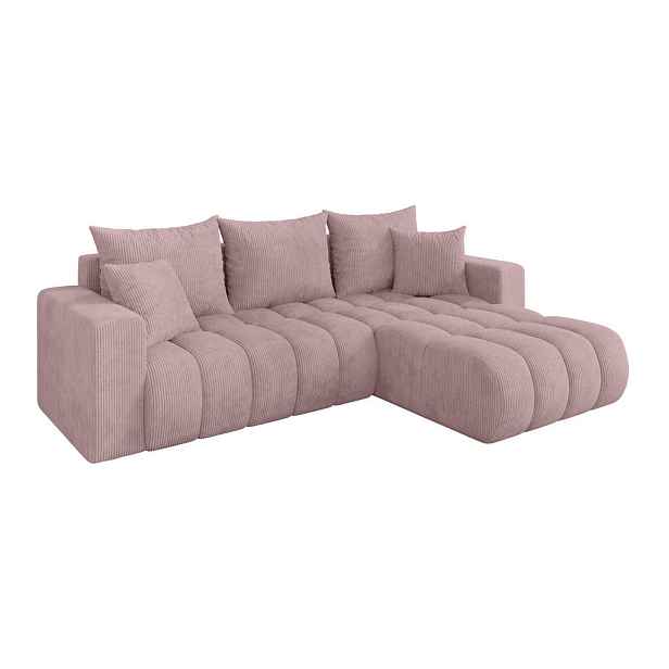 ALTDECOR ROHOVÁ SEDAČKA s funkcí spaní, otoman vpravo MILA-L-v1 277x195x86 růžová manšestr