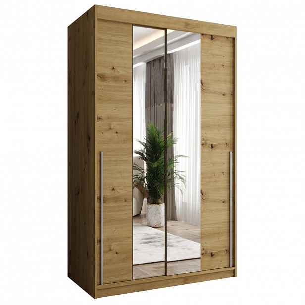 Home Collective SKŘÍŇ S POSUVNÝMI DVEŘMI se zrcadlem, šířka 120 cm, Artisan se stříbrným úchytem