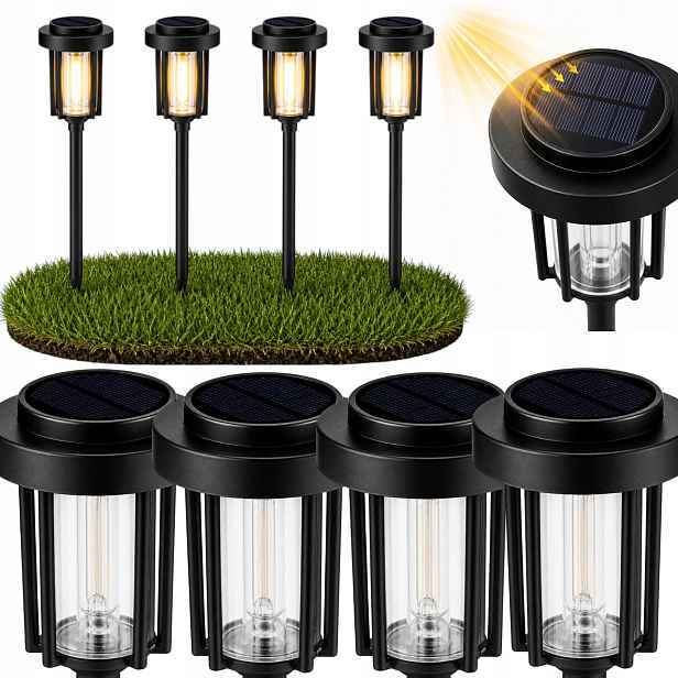 Zahradní solární lampy Sada 4 x 62 cm Zapichovací Vodotěsné IP65 Snímač 8 hodin