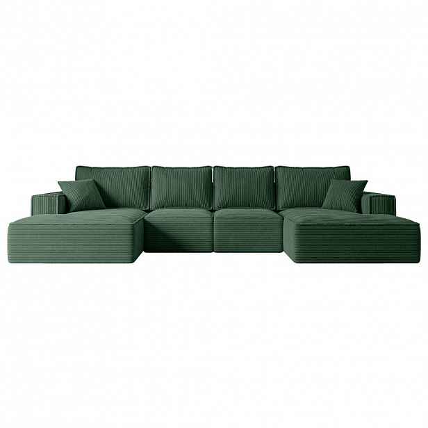 ALTDECOR SEDACÍ SOUPRAVA s funkcí lůžka a úložným prostorem SIERRA-U-S – 349 x 161 x 87 cm, zelený manšestr
