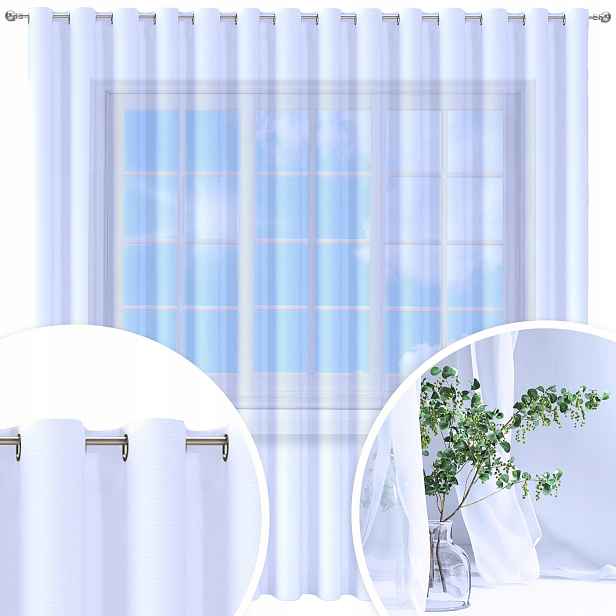 Hotová Záclona Voál Bílá 500X230 CM Závěs Oka Záclony Na Očkách