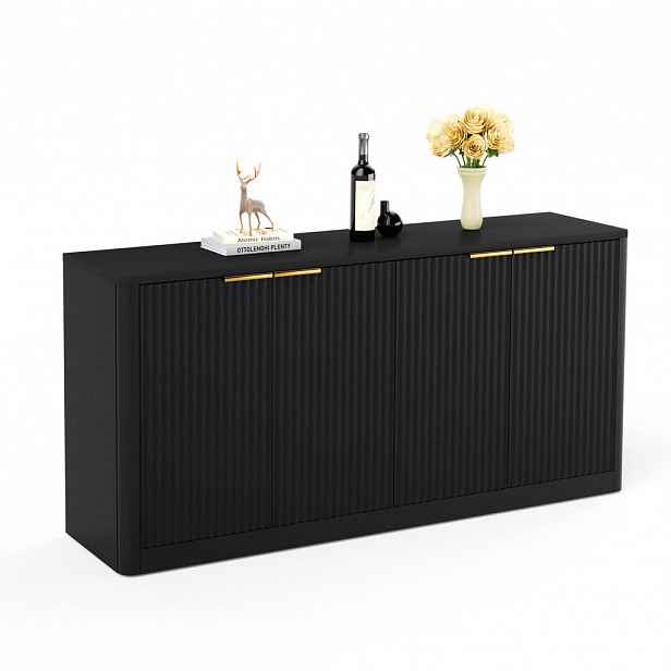 OKWISH BOČNÍ skříň 150/40/70,5 cm černá z MDF s vlnitým čelním designem a úložným prostorem