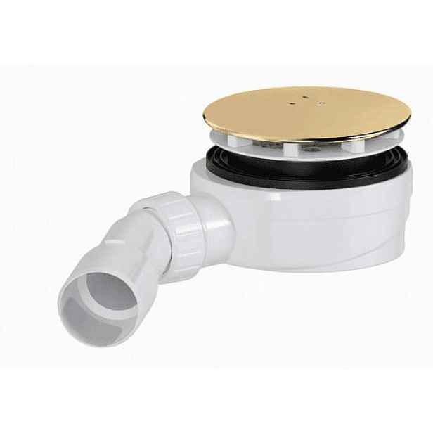 Sifon ke sprchové vaničce 90 mm DN40/DN50 SAT Aurum 12,1 cm, zlatý lesklý, plast SATESLIM90G