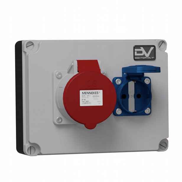 Stavební rozvaděč 1x32A 1x230V Schuko elektrický rozvaděč erbetka
