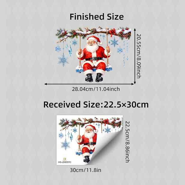 TEMU 1ks Houpací Santa Claus Statická Přilnavá Samolepka na Okno, Skleněná Samolepka, Oboustranně Viditelná Opakovaně Použitelná Nálepka, Šišky,