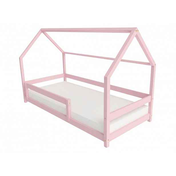 Benlemi Dětská postel domeček LUCKY s bočním štítem Zvolte barvu: Pastelově růžová, Zvolte rozměr: 80x190 cm, Zvolte zábranu: S přední zábranou