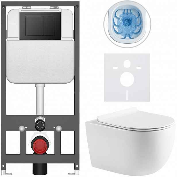 Kompletní WC set Basic/Felci - bílá lesklá - WC tlačítko Maxio/Černá - závěsné - předstěnová instalace - 53x37 cm